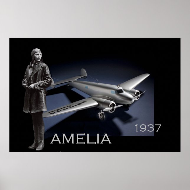 Affiches Amelia Earhart et son avion Lockheed Electra (Devant)