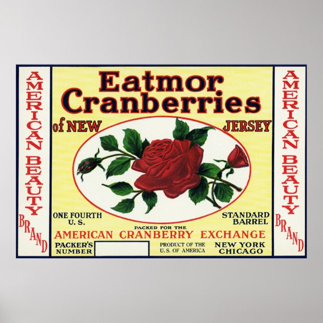 Affiches American Beauty Eatmor Cranberries Marque Étiquett (Devant)