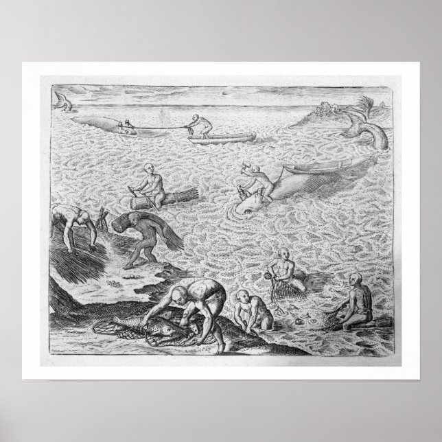 Affiches American Indian method of whaling, from an account (Devant)