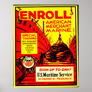 Affiches American Merchant Marine - Inscrivez-vous aujourd'