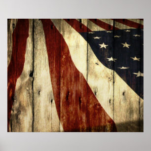 Affiches Americana Barn Wood American Flag