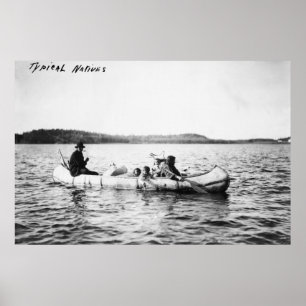 Affiches Amérindiens Ojibwa traversant le lac en pirogue Ph