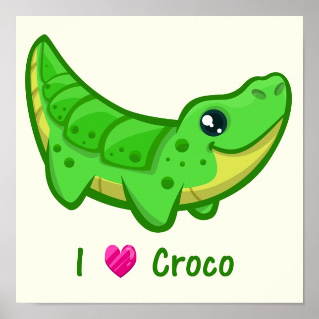 Affiches Amour de crocodile mignon bébé dessin animé kawaii (Devant)