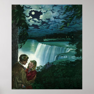 Affiches Amour de lune de miel vintage, jeunes mariés aux c