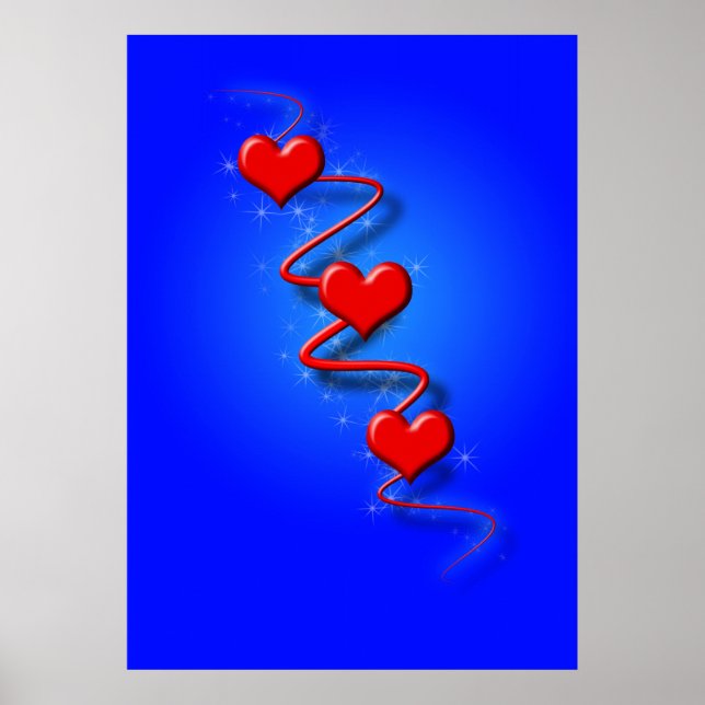 Affiches Amour et Coeurs sur le bleu (Devant)
