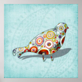Affiches Amusant Petit Oiseau Whimsical sur Paisley