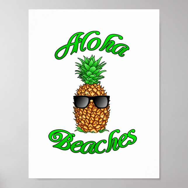 Affiches Amusante plage d'Aloha à l'ananas hawaïen (Devant)