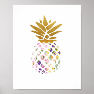 Affiches Ananas - or - floral