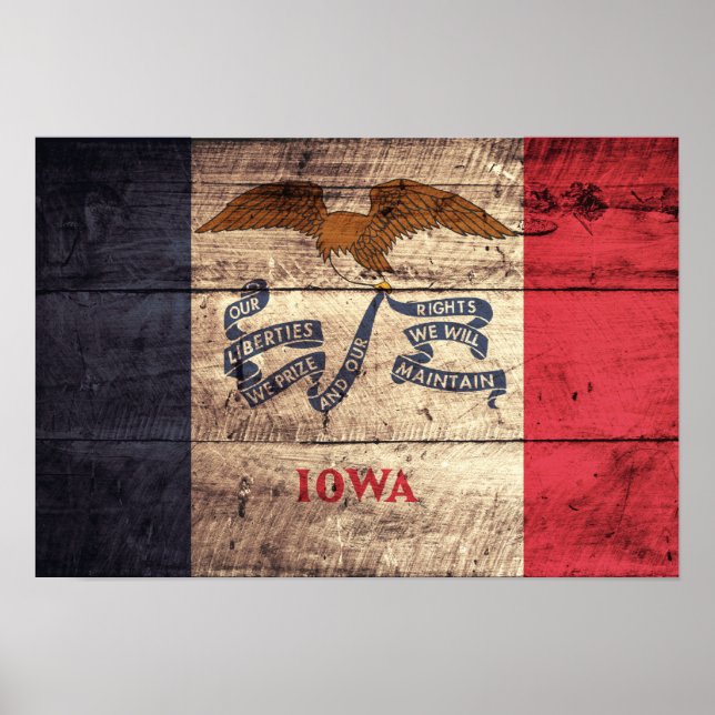 Affiches Ancien Drapeau En Bois Iowa ; (Devant)