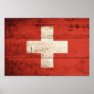 Affiches Ancien drapeau suisse en bois