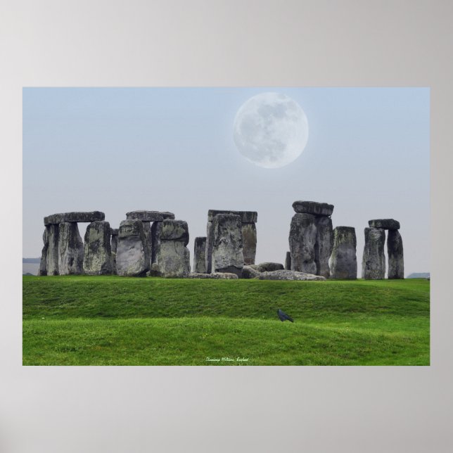 Affiches Ancien site de Stonehenge Stones debout & Lune (Devant)