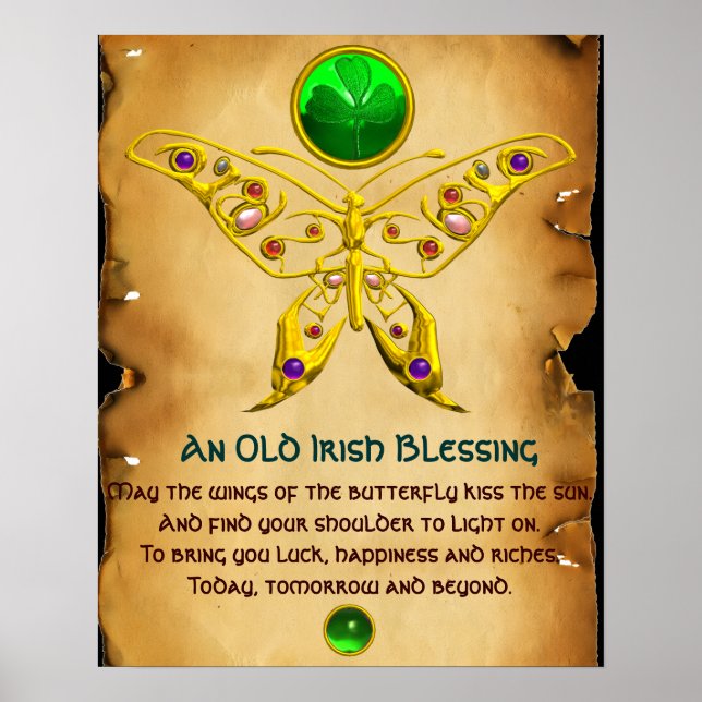 Affiches Ancienne bénédiction irlandaise sur parchemin avec (Devant)