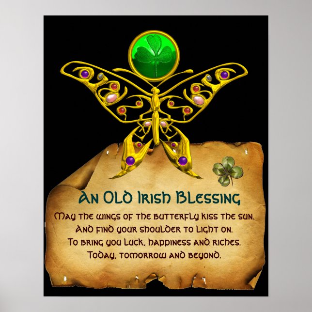 Affiches Ancienne bénédiction irlandaise sur parchemin avec (Devant)