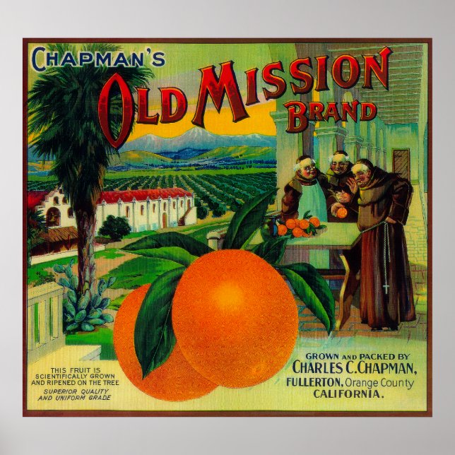 Affiches Ancienne mission Orange LabelFullerton, CA (Devant)
