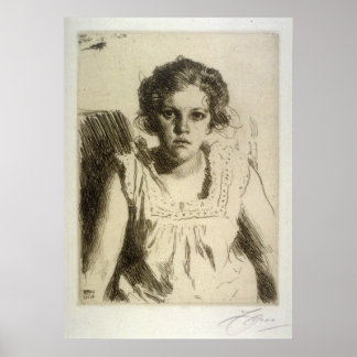 Affiches anders zorn, portrait d'une fille, gravure