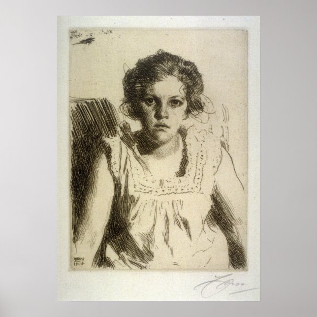 Affiches anders zorn, portrait d'une fille, gravure (Devant)