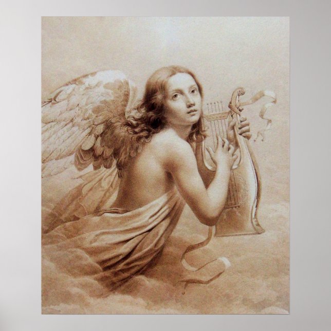 AFFICHES ANGE JOUE LA LYRE SUR LES NUAGES (Devant)