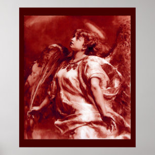 AFFICHES ANGE SÉDUCTEUR AVEC PLUME EN ANTIQUE ROUGE BLANC