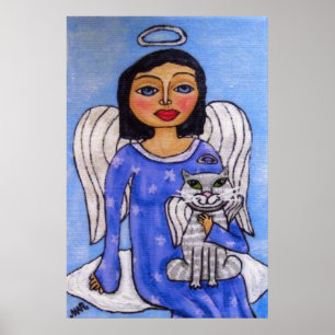 Affiches Angel et chat sur un nuage