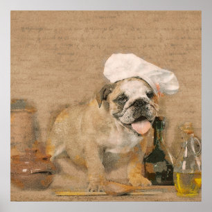Affiches Anglais Bulldog Chef Kitchen Imprimer