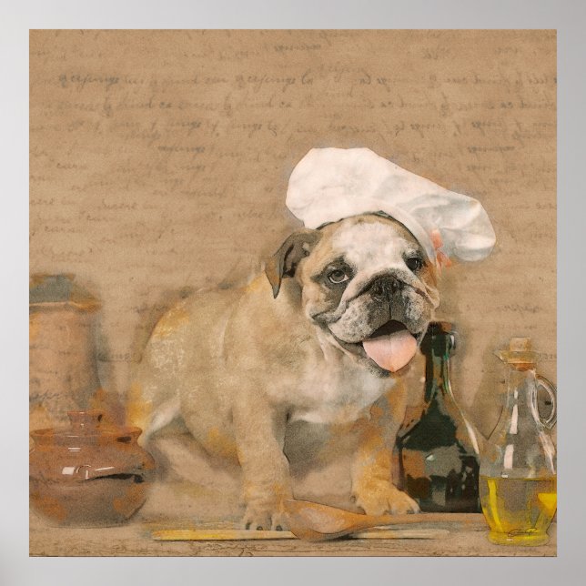 Affiches Anglais Bulldog Chef Kitchen Imprimer (Devant)