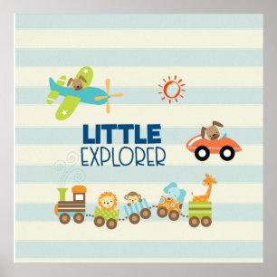 Affiches Animal Toy Train Car and Airplane Little Explorer