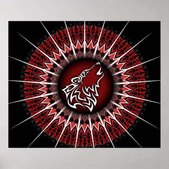 Affiches Animal tribal Black Red Wolf (Devant)