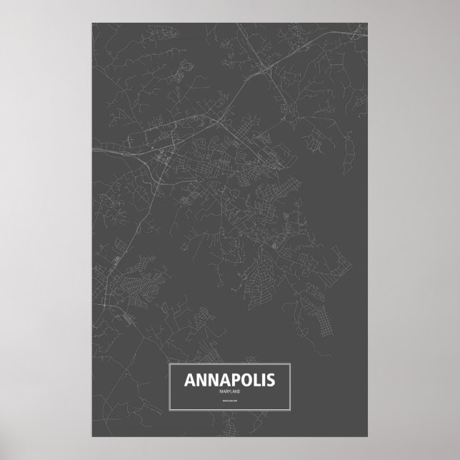 Affiches Annapolis, Maryland (blanc sur noir) (Devant)