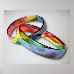 Affiches Anneaux de mariage d'arc-en-ciel pour l'égalité de
