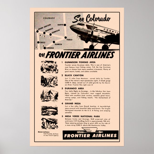 Affiches Années 1950 Frontier Airlines et réimpression (Devant)