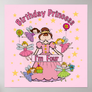 Affiches Anniversaire Princesse Je suis quatre t-shirts et
