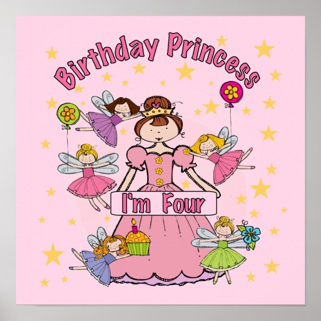 Affiches Anniversaire Princesse Je suis quatre t-shirts et  (Devant)