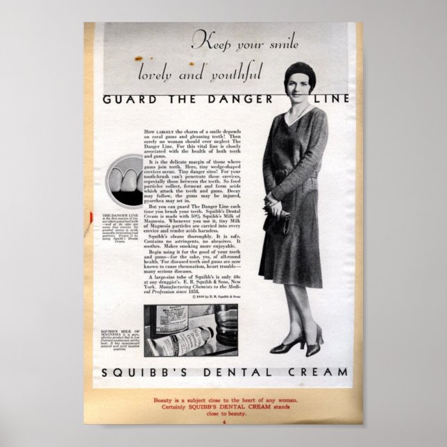 Affiches Annonce de crème dentaire Squibb 1929 (Devant)