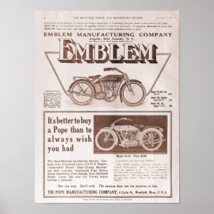 Affiches Annonce de moto de l'emblème 1914 et du pape
