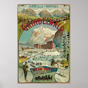Affiches Annonce vintage de voyage de Suisse de Grindelwald