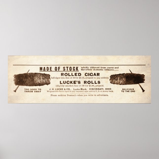 Affiches Annonce vintage Lucke's Cigars de 1899 (Devant)