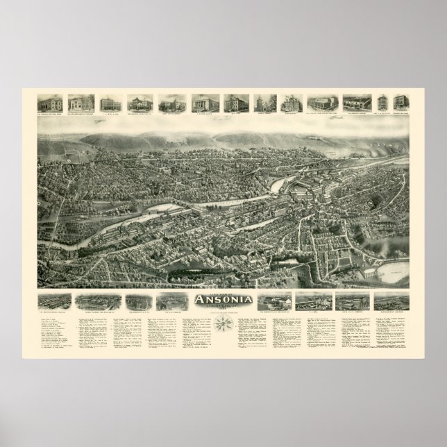 Affiches Ansonia, CT Carte panoramique - 1921 (Devant)