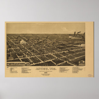 Affiches Antigo Wisconsin 1886 Carte panoramique antique