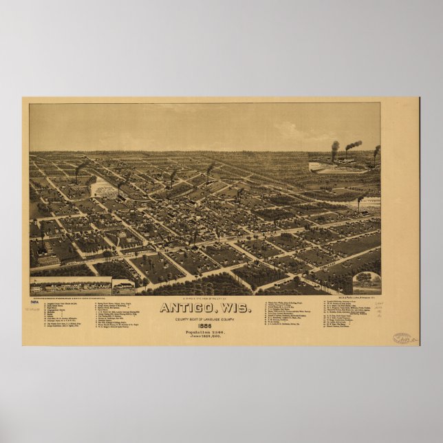 Affiches Antigo Wisconsin 1886 Carte panoramique antique (Devant)