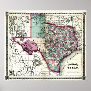 Affiches Antiquarian Map of Texas by Schönberg & Co.