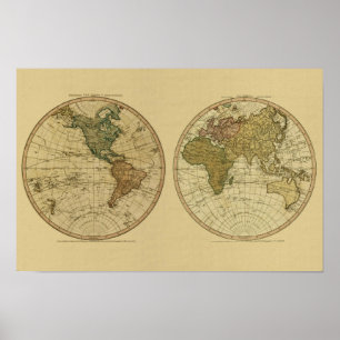 Affiches Antique 1786 World Map by William Faden