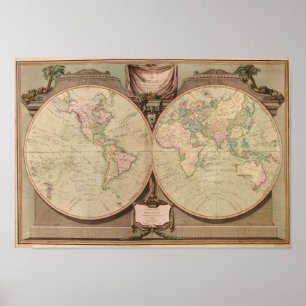 Affiches Antique 1808 Carte du monde par Laurie et Whittle