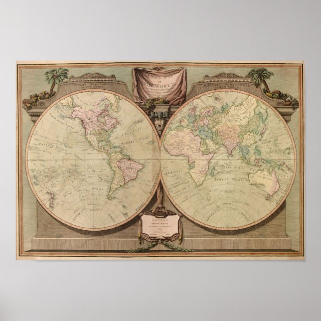 Affiches Antique 1808 Carte du monde par Laurie et Whittle (Devant)