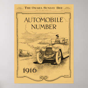 Affiches antique 1916 Omaha Daily Bee section automobile