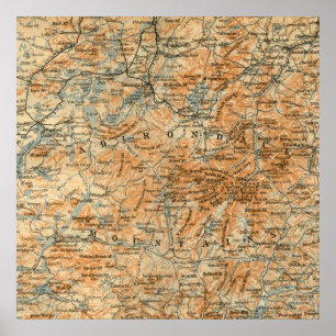 Affiches Antique Adirondacks Map