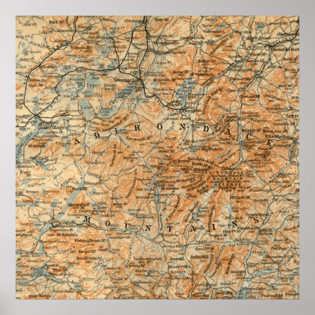 Affiches Antique Adirondacks Map (Devant)