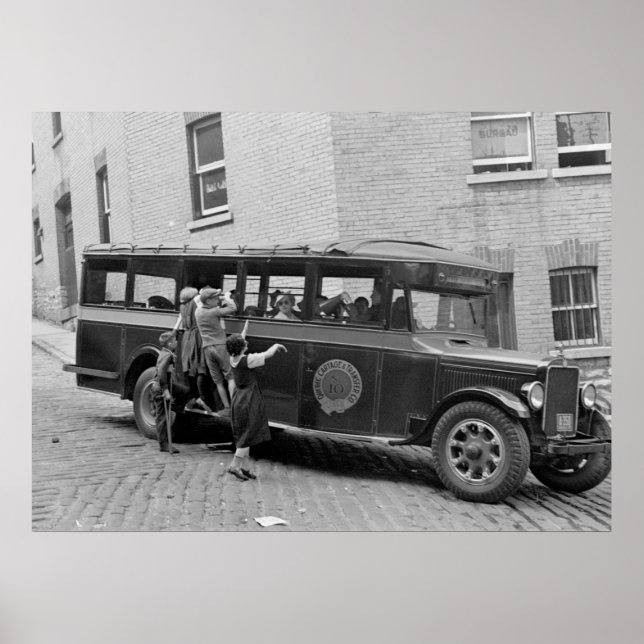 Affiches Antique bus scolaire, années 1930 (Devant)
