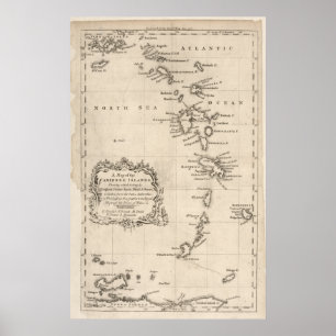 Affiches Antique carte des Antilles