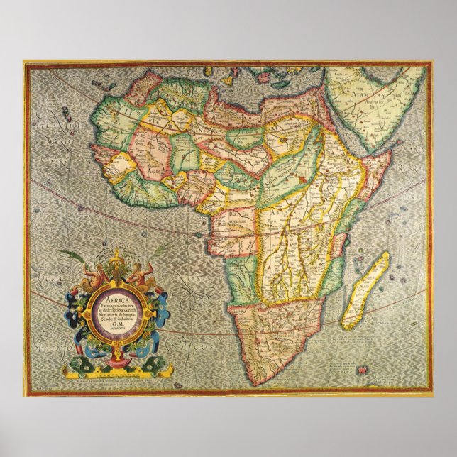 Affiches Antique carte Mercator du Vieux Monde de l'Afrique (Devant)