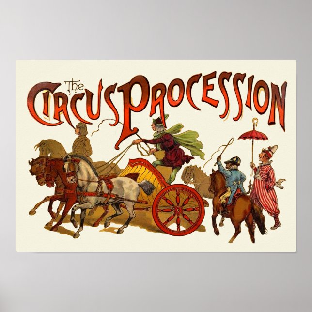 Affiches Antique Cirque Parade Clowns Chevaux (Devant)